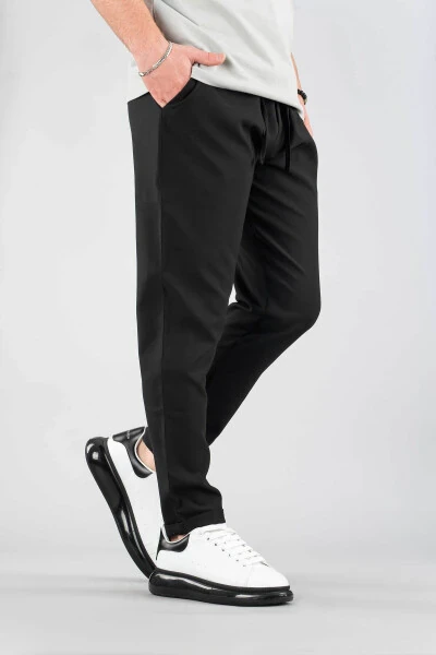 Men's Elastic Waistband Slim Fit Stretchy Lycra Basic Cotton Jogger Pants - BOMBE (1)