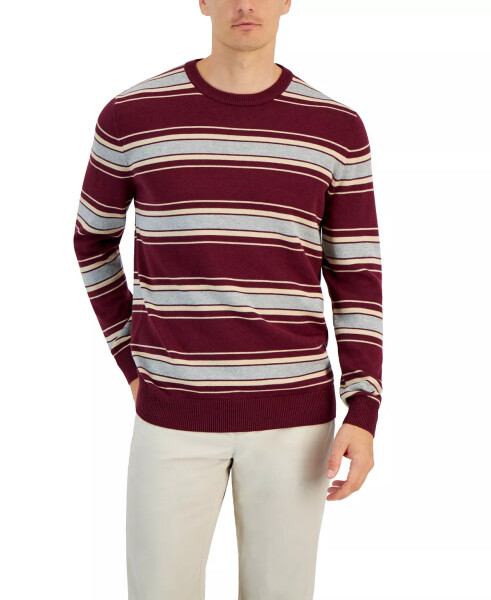 Men's Elevated Striped Long Sleeve Crewneck Sweater, Created for Modazone Red Plum - 1