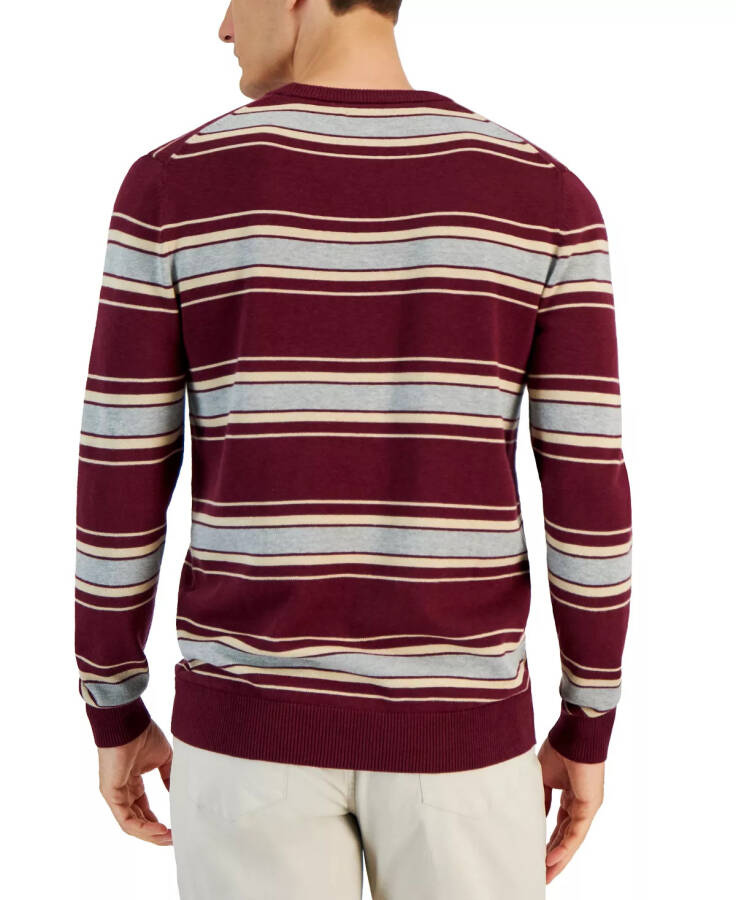 Men's Elevated Striped Long Sleeve Crewneck Sweater, Created for Modazone Red Plum - 2