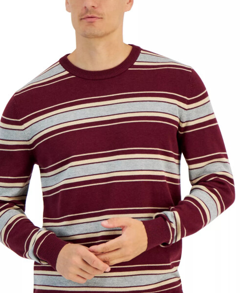 Men's Elevated Striped Long Sleeve Crewneck Sweater, Created for Modazone Red Plum - 3