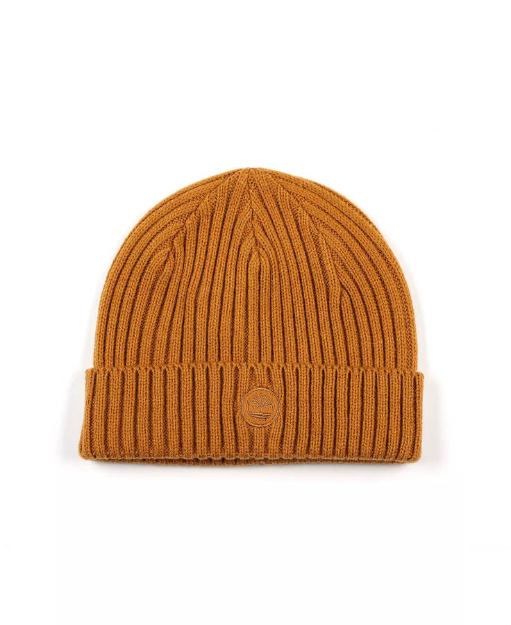 Men's Embroidered Logo Patch Ribbed Cuff Beanie Wheat - 1