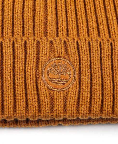 Men's Embroidered Logo Patch Ribbed Cuff Beanie Wheat - 4