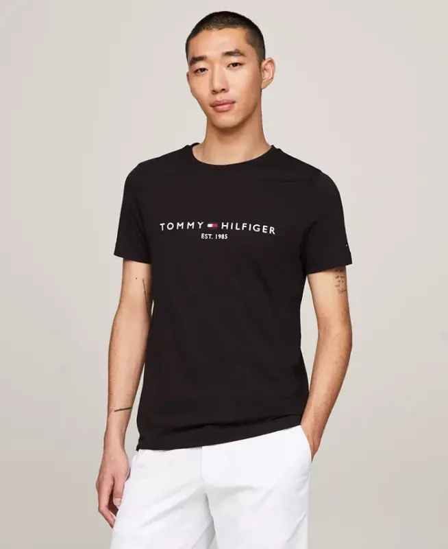 Men's Embroidered Logo Regular-Fit Crewneck T-Shirt - Jet Black - 1