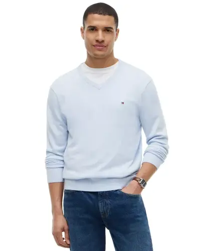 Men's Essential Cotton V-Neck Sweater - Sky Blue Heather - 1