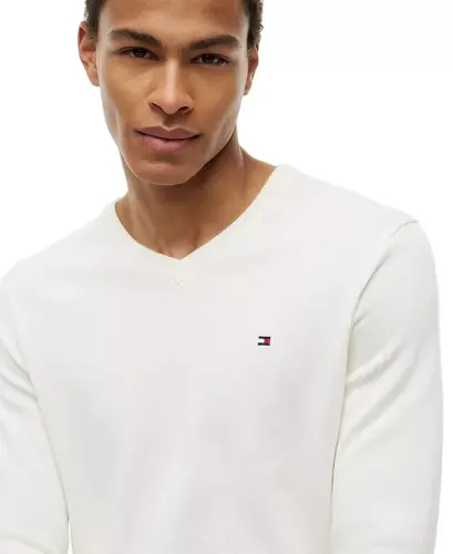 Men's Essential Cotton V-Neck Sweater - White - 4
