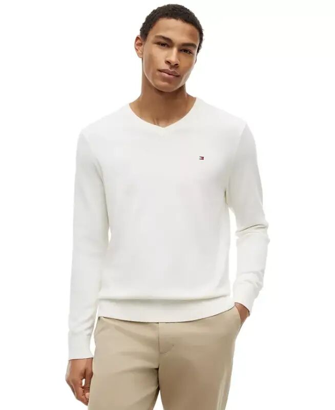Men's Essential Cotton V-Neck Sweater - White - TOMMY HILFIGER