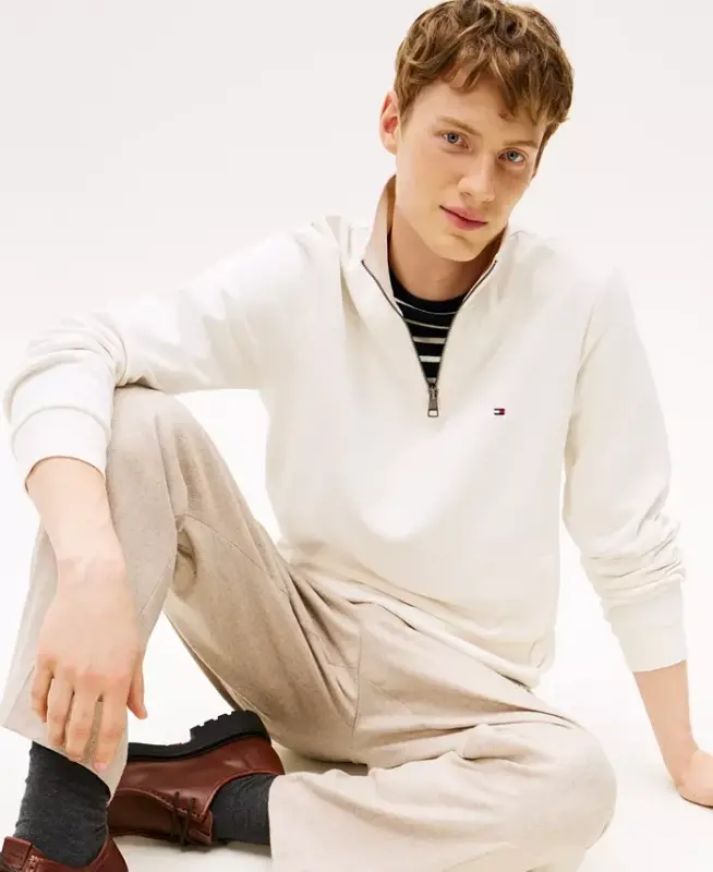 Men's Essential Intechno Knit Regular-Fit Quarter-Zip Sweatshirt - Ivory Petal - 3