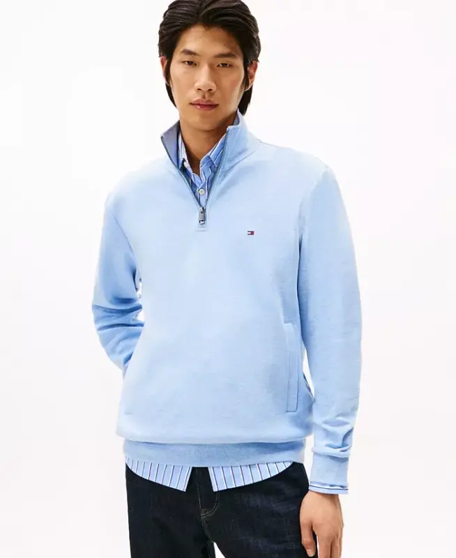 Men's Essential Intechno Knit Regular-Fit Quarter-Zip Sweatshirt - Vessel Blue Heather - 1