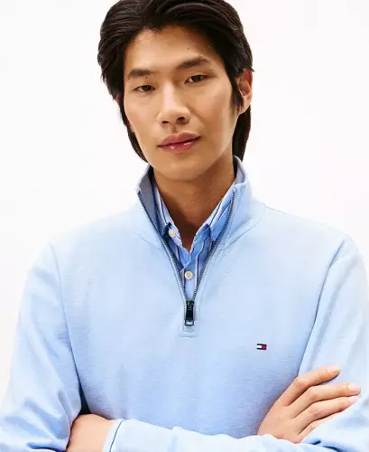 Men's Essential Intechno Knit Regular-Fit Quarter-Zip Sweatshirt - Vessel Blue Heather - 11