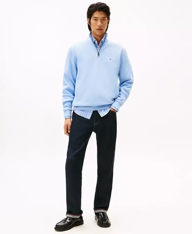Men's Essential Intechno Knit Regular-Fit Quarter-Zip Sweatshirt - Vessel Blue Heather - 12