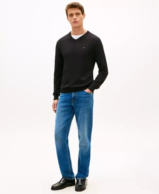 Men's Essential Solid V-Neck Sweater-Black - 2