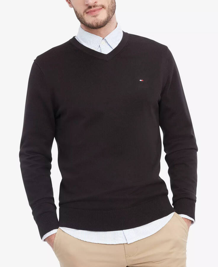 Men's Essential Solid V-Neck Sweater Black - 1