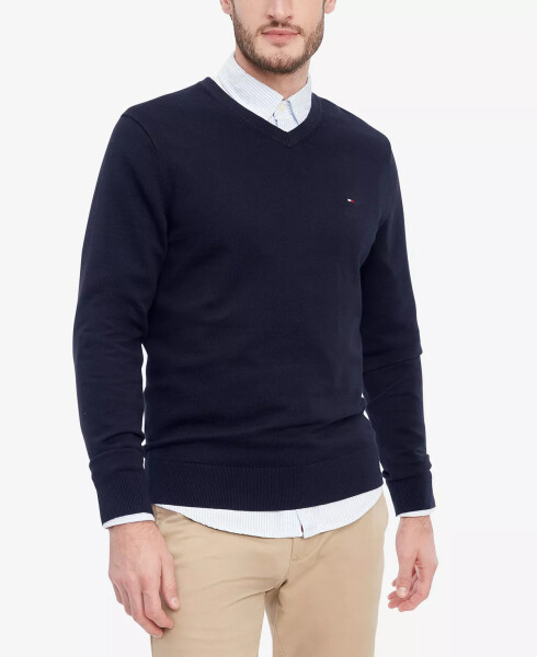 Men's Essential Solid V-Neck Sweater Desert Sky - 1