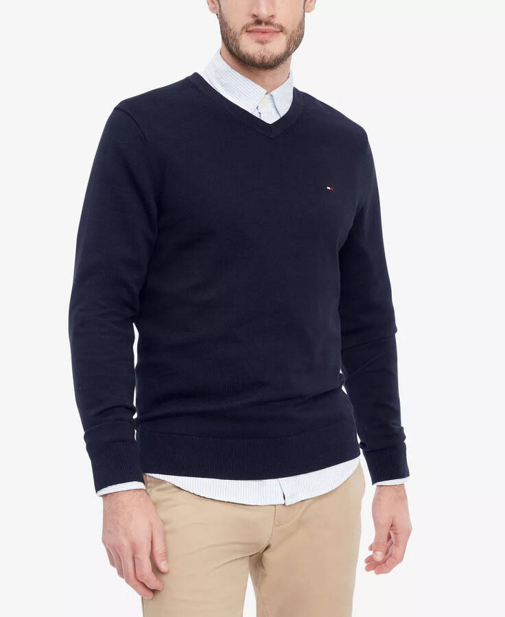 Men's Essential Solid V-Neck Sweater Desert Sky - 1