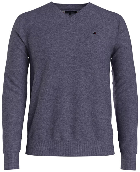 Men's Essential Solid V-Neck Sweater Faded Indigo Heather - 1