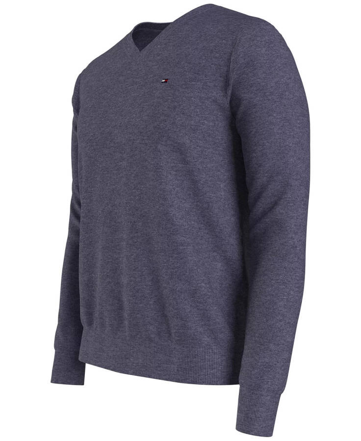 Men's Essential Solid V-Neck Sweater Faded Indigo Heather - 3