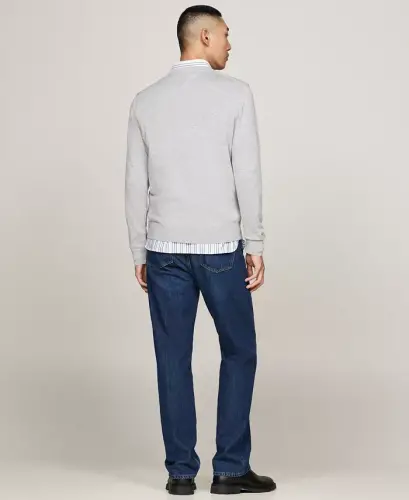 Men's Essential Solid V-Neck Sweater-Light Grey Heather - TOMMY HILFIGER (1)