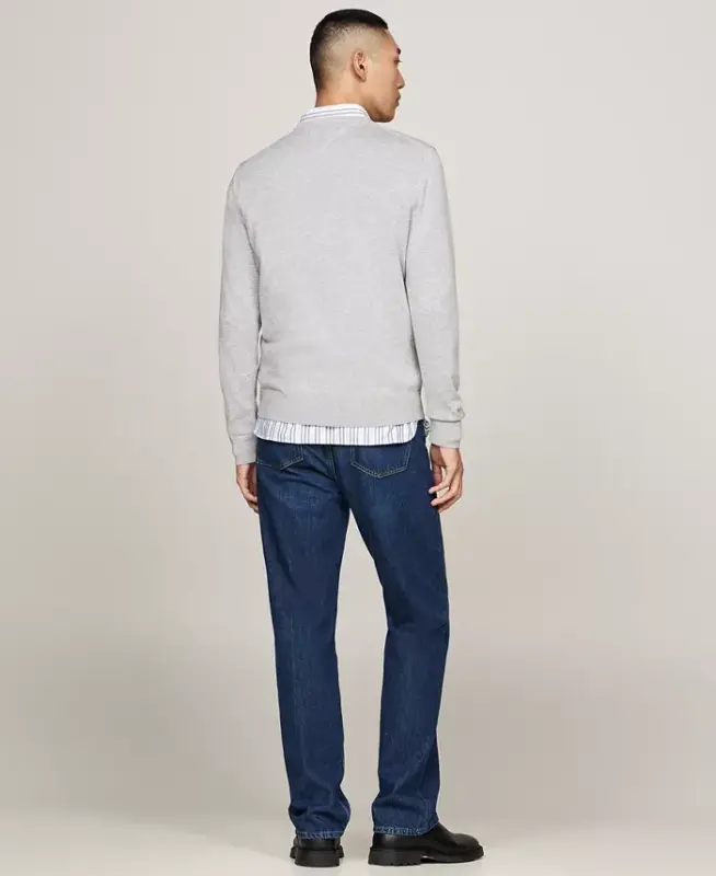 Men's Essential Solid V-Neck Sweater-Light Grey Heather - 2