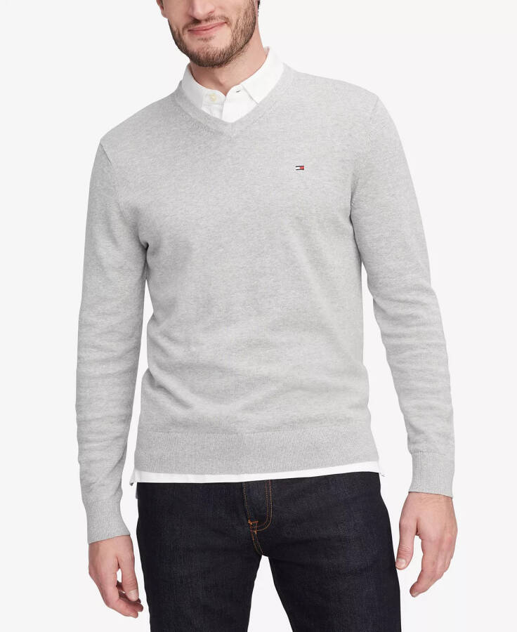 Men's Essential Solid V-Neck Sweater Light Grey Heather - 1