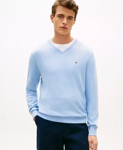 Men's Essential Cotton V-Neck Sweater - Vessel Blue Heather 