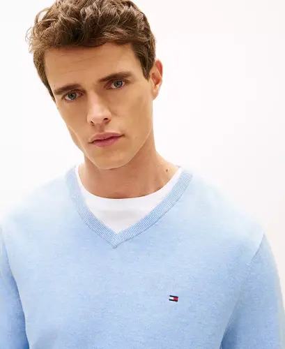 Men's Essential Cotton V-Neck Sweater - Vessel Blue Heather - 3