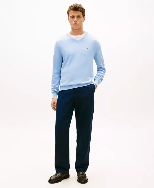 Men's Essential Cotton V-Neck Sweater - Vessel Blue Heather - 4