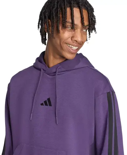 Men's Essential Three Stripes Fleece Hoodie - Aurora Plum/Black - ADIDAS (1)
