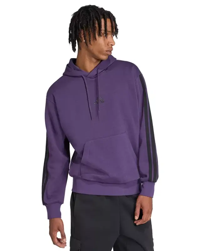Men's Essential Three Stripes Fleece Hoodie - Aurora Plum/Black - ADIDAS