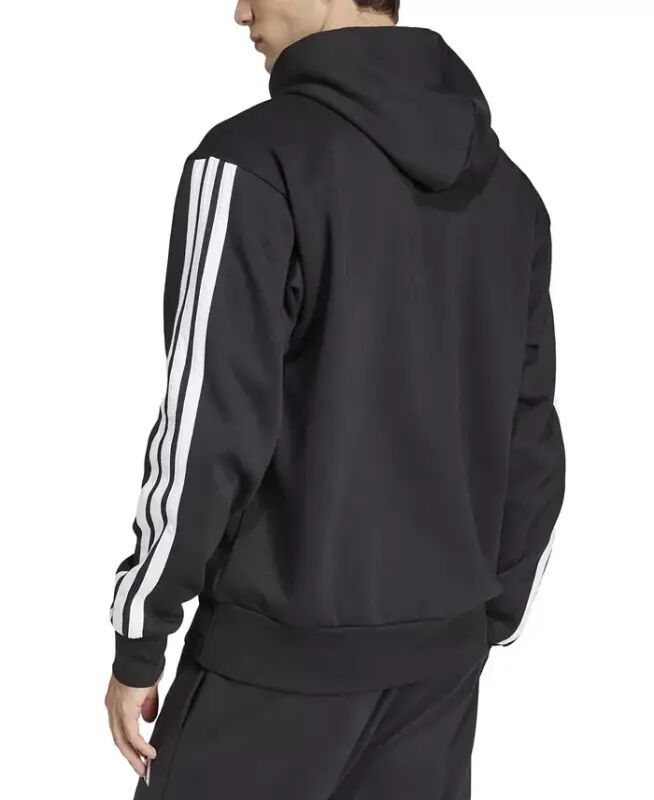 Men's Essential Three Stripes Fleece Hoodie-Black/wht - 3