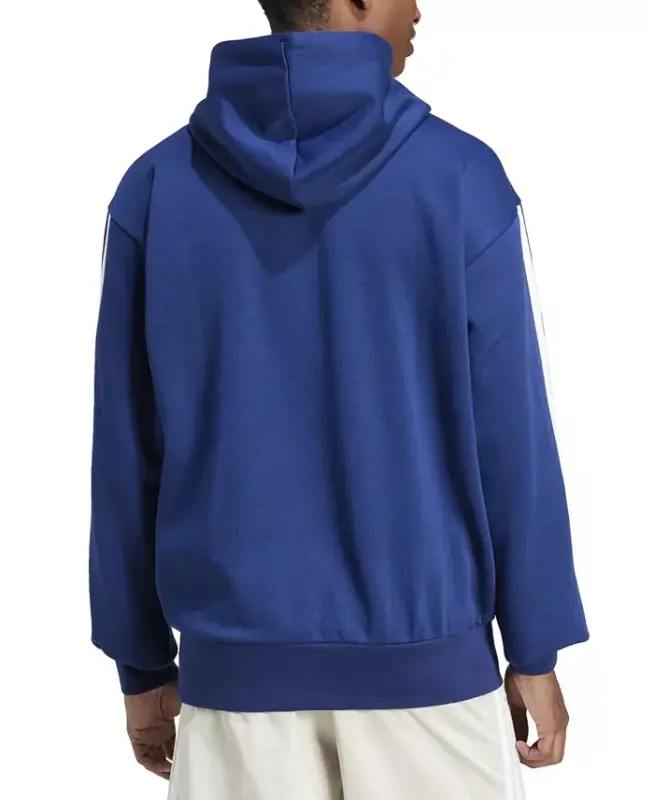 Men's Essential Three Stripes Fleece Hoodie-Dark Blue/wht - 2