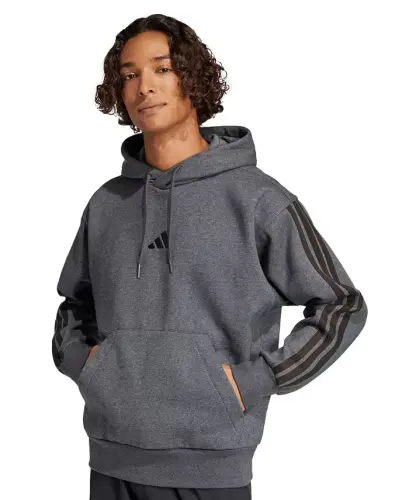 Men's Essential Three-Stripes Fleece Hoodie - Dark Gray Heather 