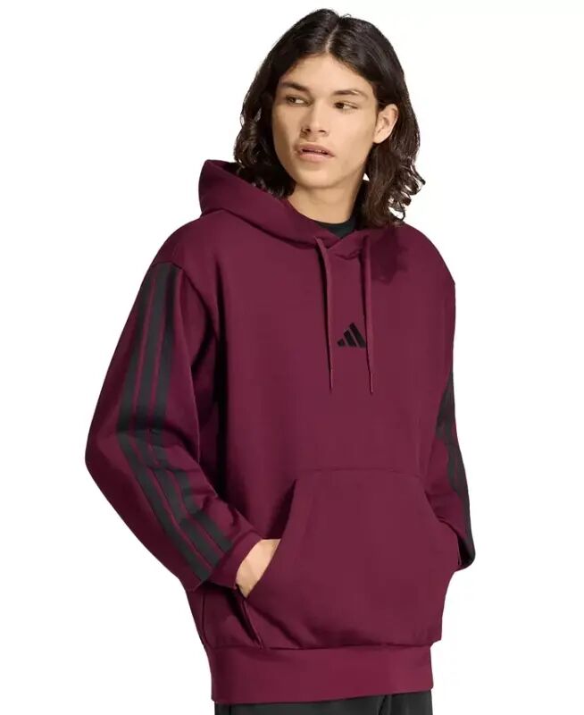 Men's Essential Three-Stripes Fleece Hoodie - Maroon/Black - adidas