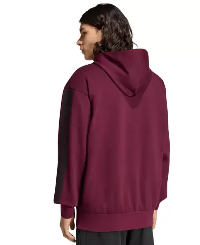 Men's Essential Three-Stripes Fleece Hoodie - Maroon/Black - 3