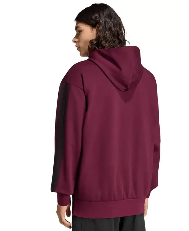 Men's Essential Three-Stripes Fleece Hoodie - Maroon/Black - 3