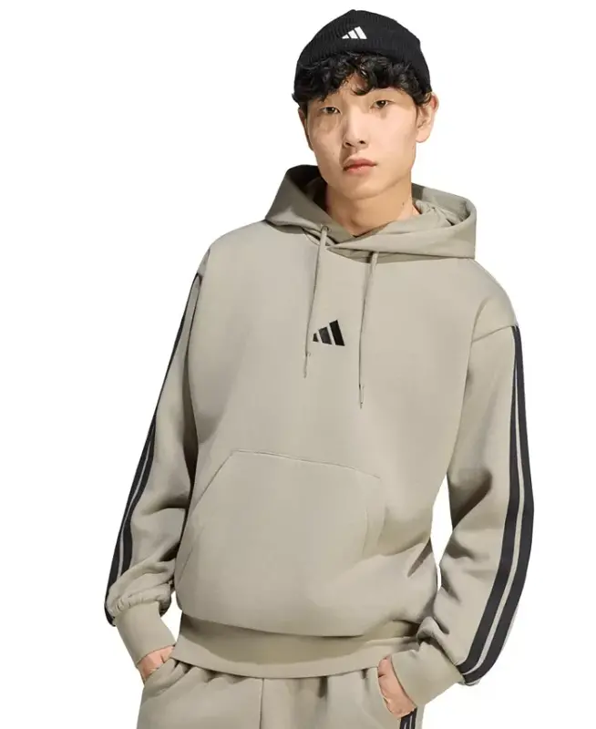 Men's Essential Three-Stripes Fleece Hoodie - Maroon/Black - 6