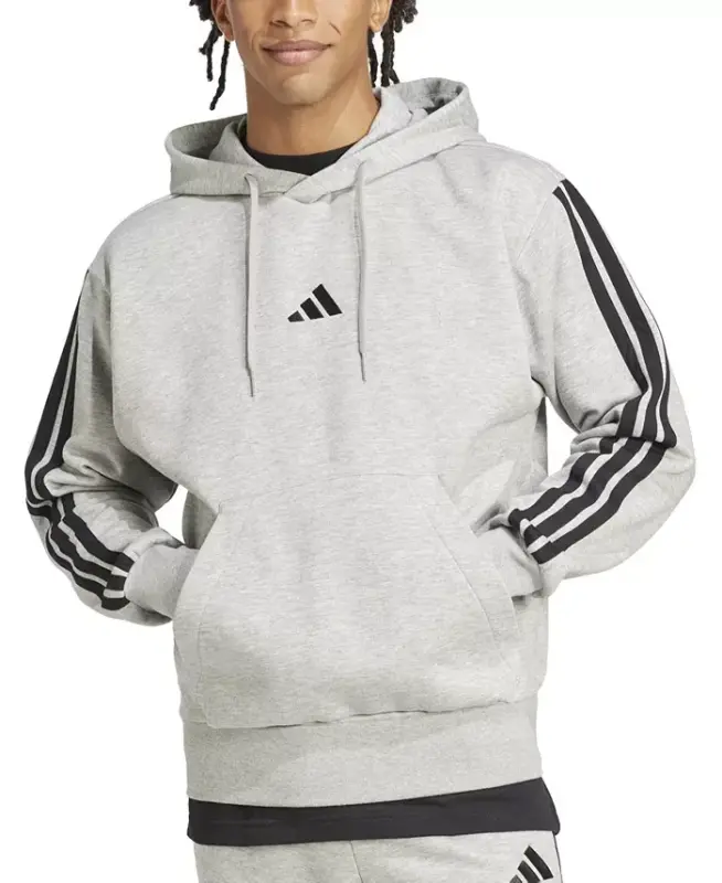 Men's Essential Three Stripes Fleece Hoodie-Mgh/blk - ADIDAS