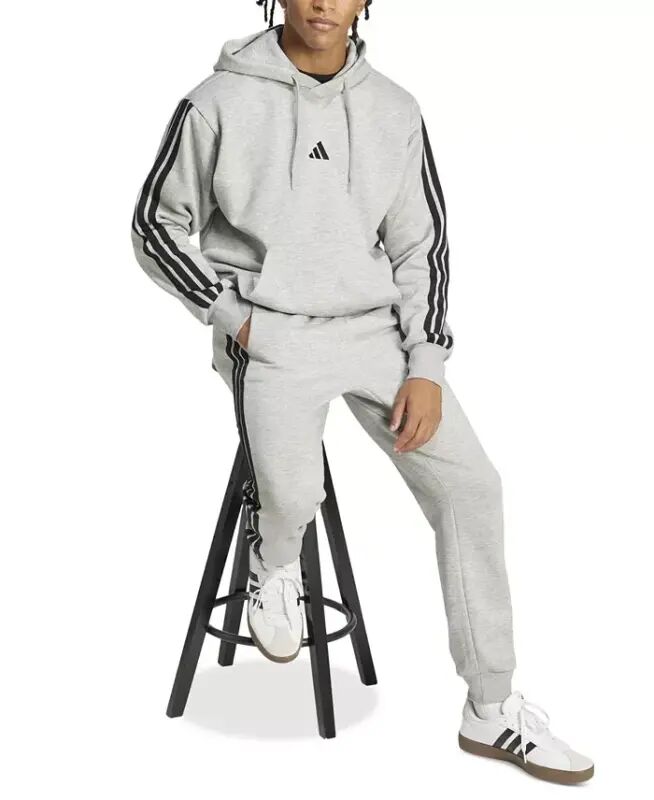 Men's Essential Three Stripes Fleece Hoodie-Mgh/blk - 2