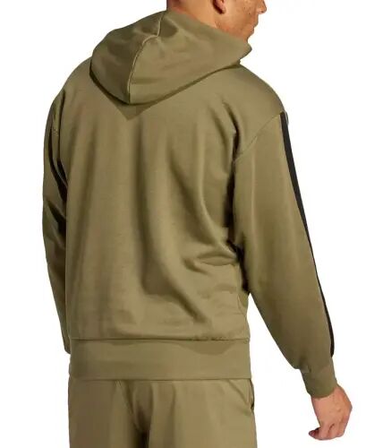 Men's Essential Three-Stripes Fleece Hoodie - Olive Strata/Black - ADIDAS (1)