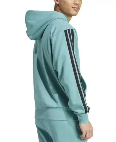 Men's Essential Three Stripes Fleece Hoodie - Powder Teal/Black - 2