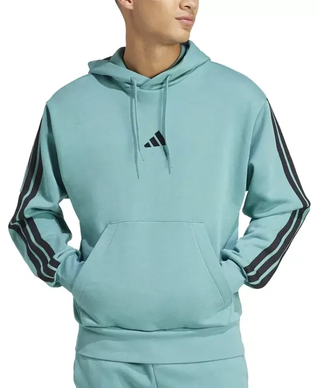 Men's Essential Three Stripes Fleece Hoodie - Powder Teal/Black - ADIDAS