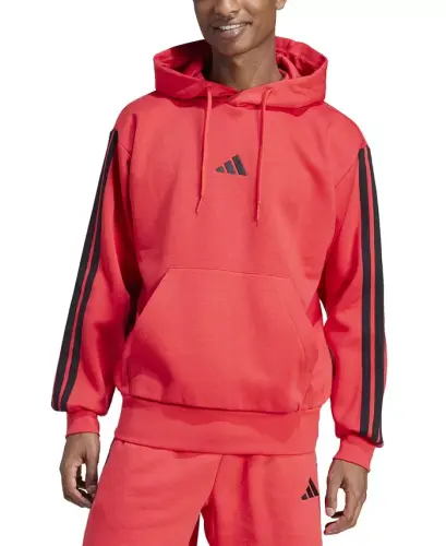 Men's Essential Three-Stripes Fleece Hoodie - Pure Red/Black - 1