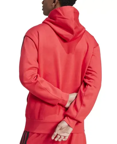 Men's Essential Three-Stripes Fleece Hoodie - Pure Red/Black - 3