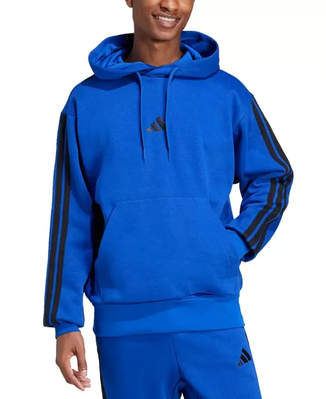 Men's Essential Three Stripes Fleece Hoodie - Royal Blue/Black - ADIDAS