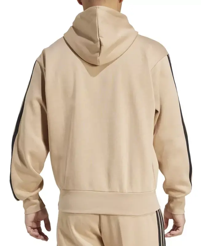 Men's Essential Three Stripes Fleece Hoodie - Sandstone/Black - 2