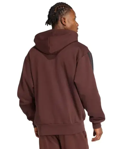 Men's Essential Three Stripes Fleece Hoodie - Shadow Brown/Black - 3