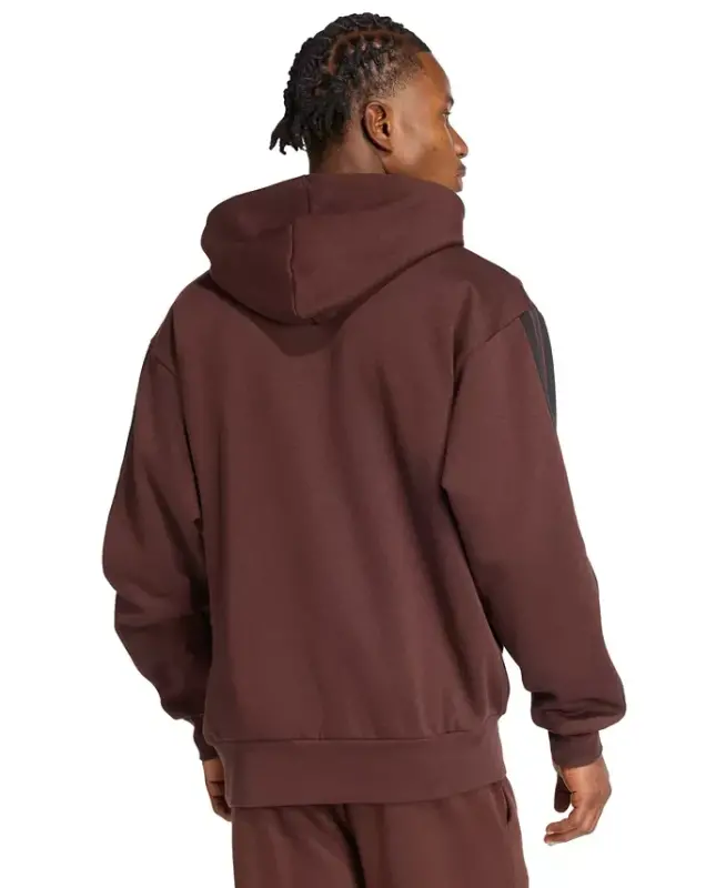Men's Essential Three Stripes Fleece Hoodie - Shadow Brown/Black - 3