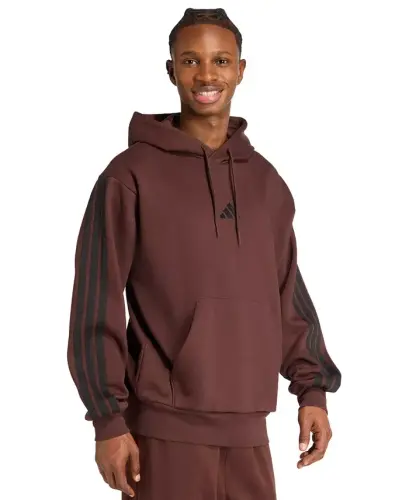 Men's Essential Three Stripes Fleece Hoodie - Shadow Brown/Black - ADIDAS (1)