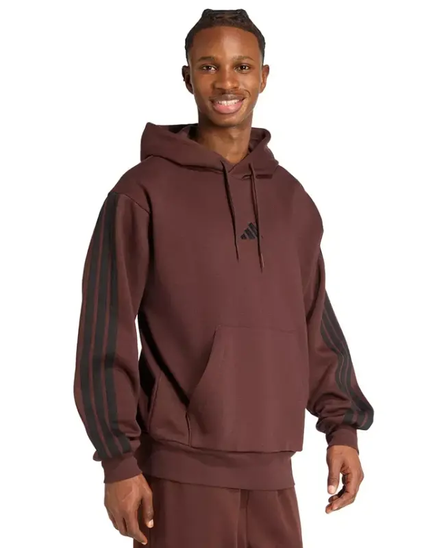 Men's Essential Three Stripes Fleece Hoodie - Shadow Brown/Black - 2