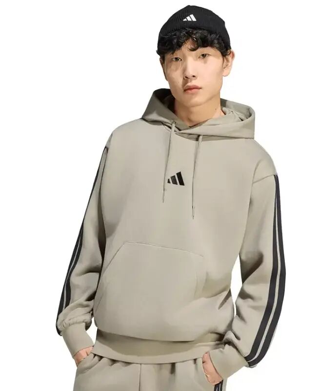 Men's Essential Three-Stripes Fleece Hoodie - Silver Pebble/Black - adidas