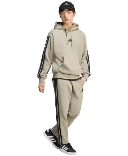 Men's Essential Three-Stripes Fleece Hoodie - Silver Pebble/Black - adidas (1)